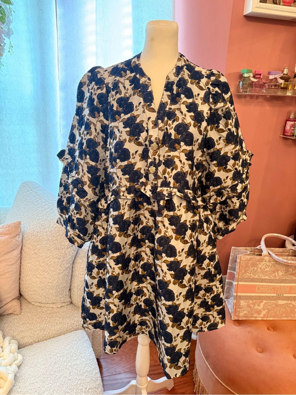 Entro Floral Blue and Cream Tunic Dress